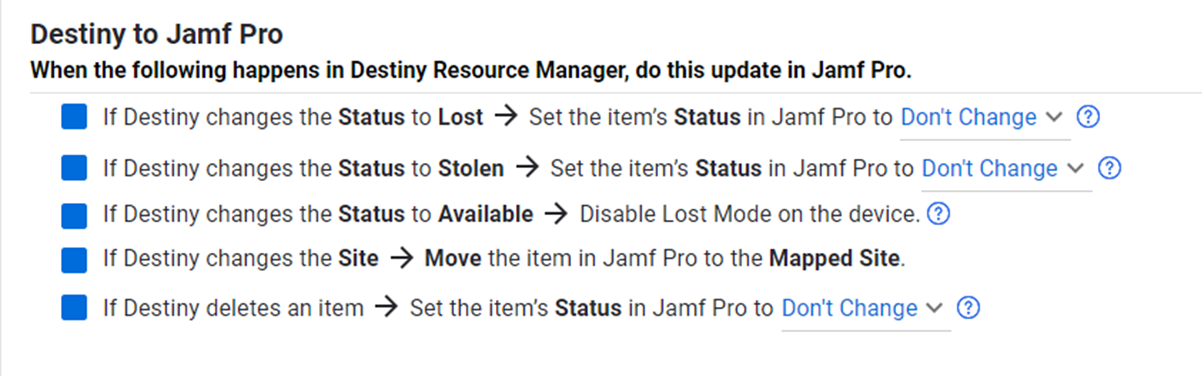 Jamf Pro to Destiny update rules